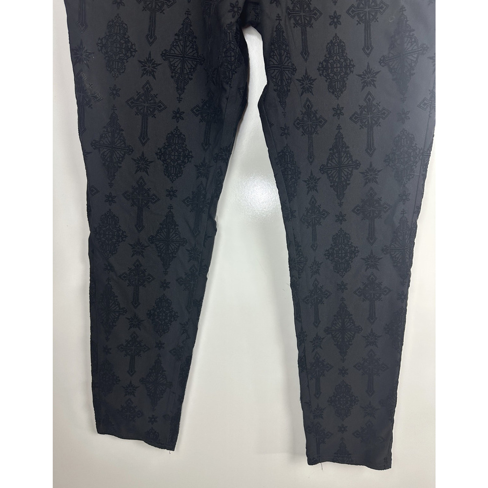 NWT Killstar Nora Flocked Trousers Velvet Baroque Cross XL Gothic Grunge Skinny - Picture 11 of 13